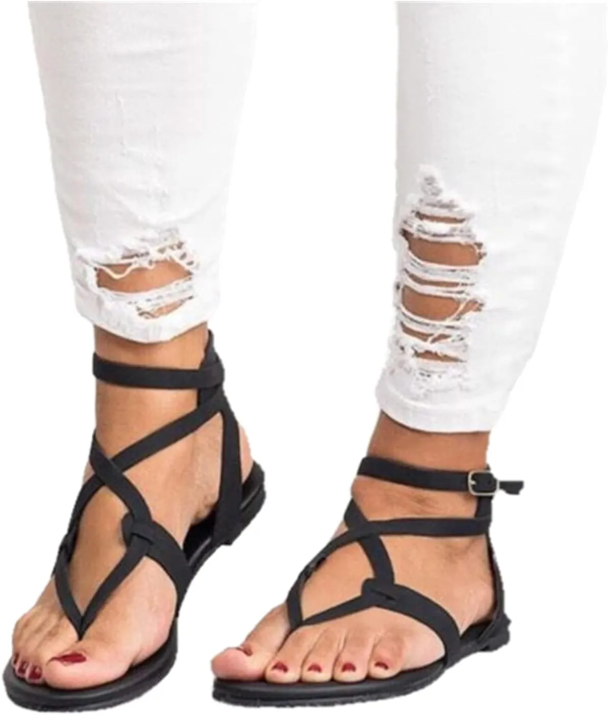 Ladmiple Sandals for Women Dressy,Womens Summer Fashion Flip Flops Gladiator Strappy Sandal Roman Casual Beach Flat Shoe