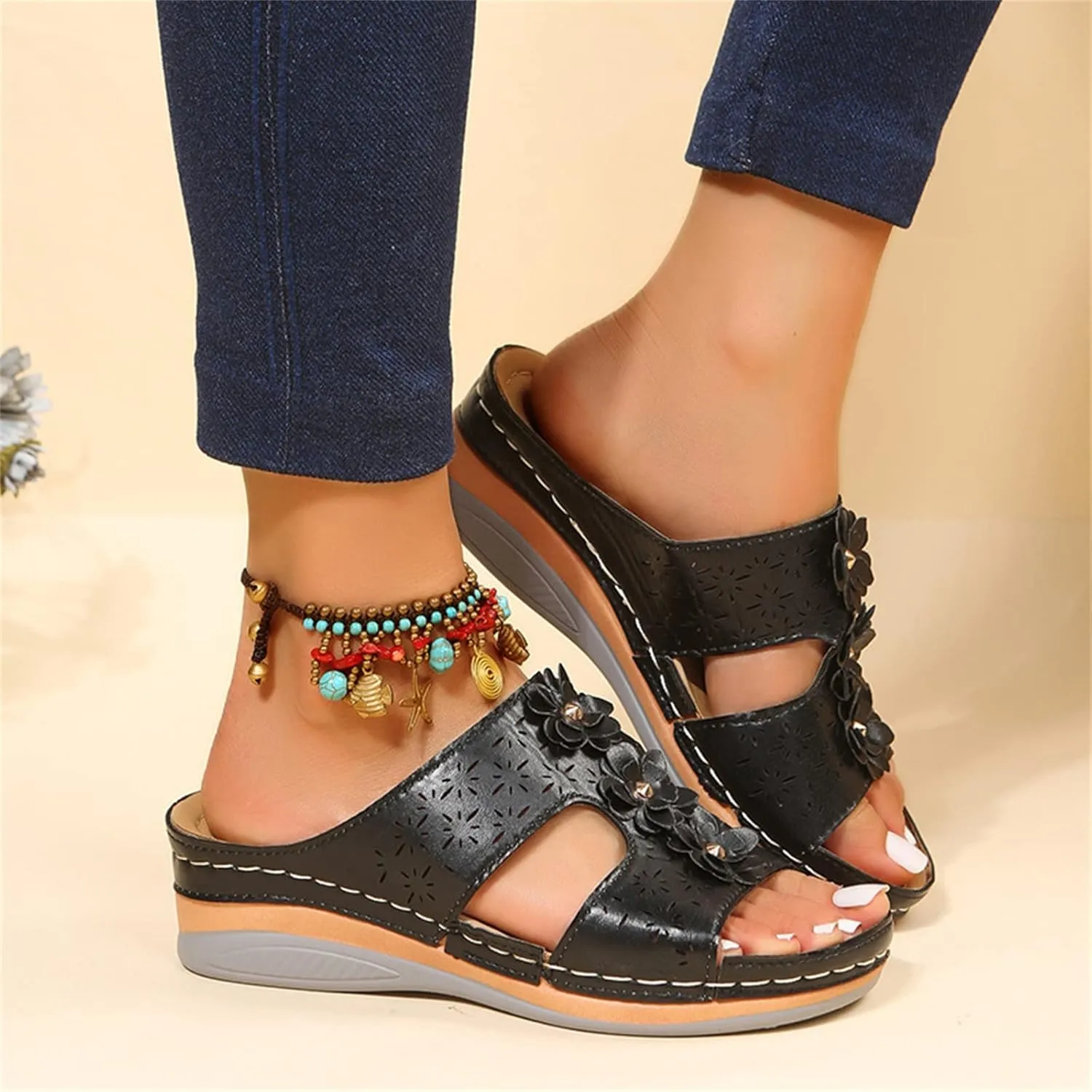 Ladmiple Sandals Women Beach Cute Orthotic Flips Flops Arch Support Flat feet Plantar Fasciitis Comfortable Orthopedic Slides