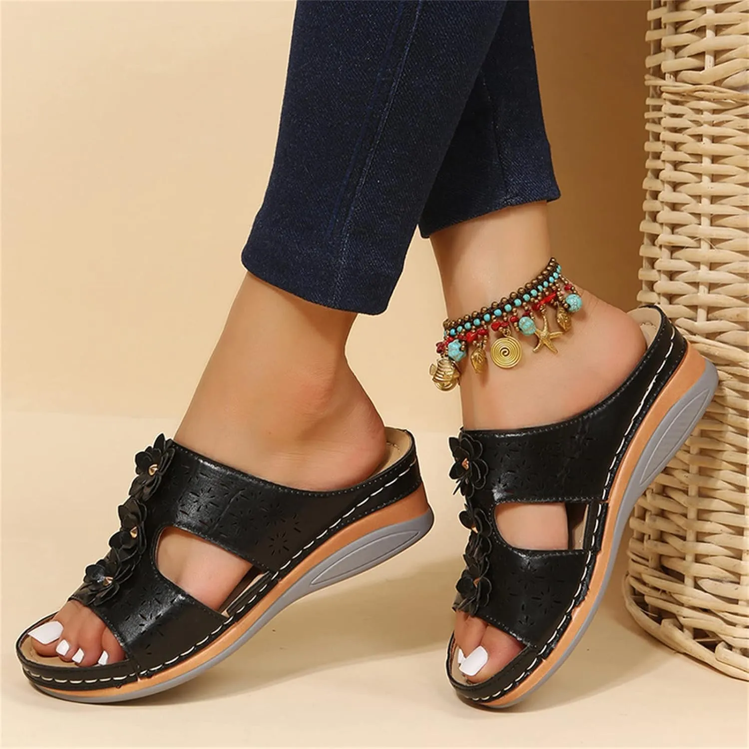 Ladmiple Sandals Women Beach Cute Orthotic Flips Flops Arch Support Flat feet Plantar Fasciitis Comfortable Orthopedic Slides