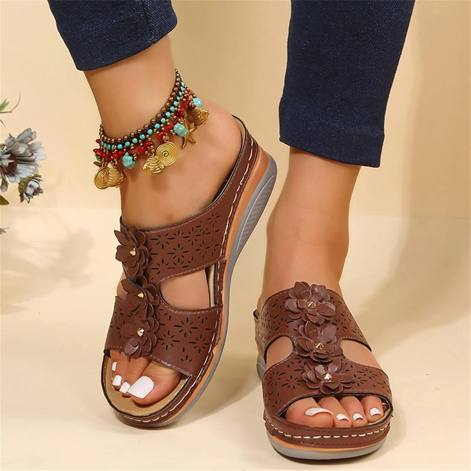 Ladmiple Sandals Women Beach Cute Orthotic Flips Flops Arch Support Flat feet Plantar Fasciitis Comfortable Orthopedic Slides