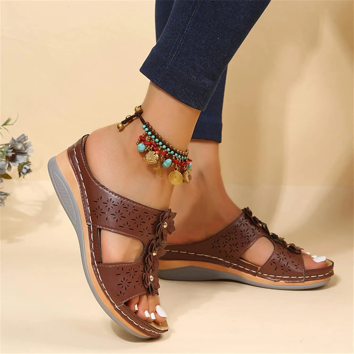 Ladmiple Sandals Women Beach Cute Orthotic Flips Flops Arch Support Flat feet Plantar Fasciitis Comfortable Orthopedic Slides