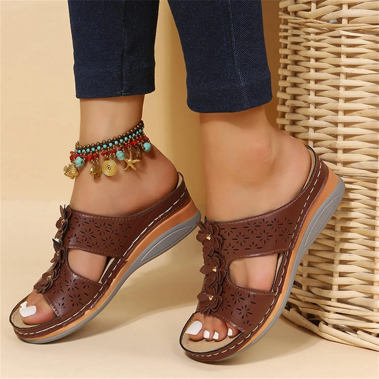 Ladmiple Sandals Women Beach Cute Orthotic Flips Flops Arch Support Flat feet Plantar Fasciitis Comfortable Orthopedic Slides