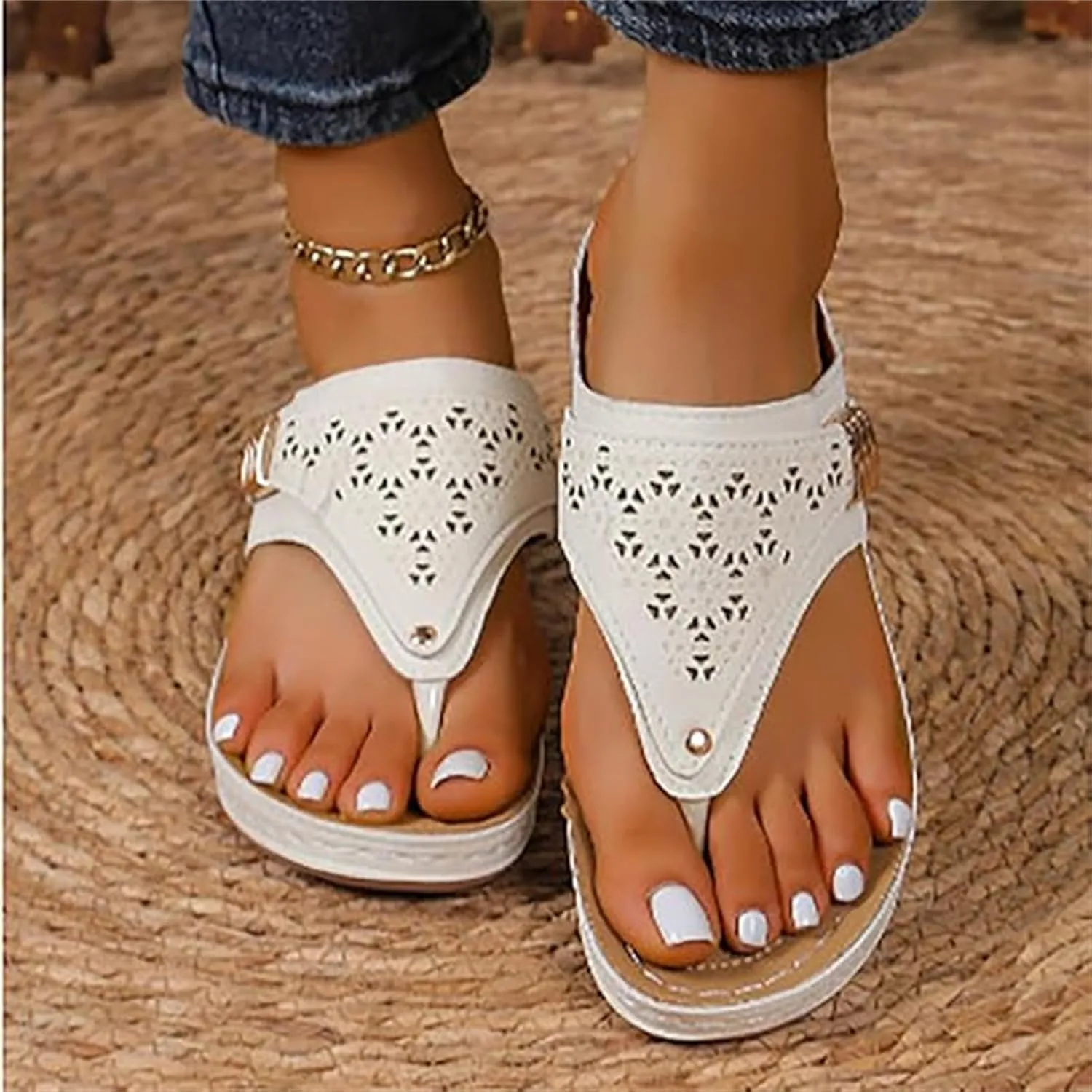 Ladmiple Sandals Women Dressy Summer Flat Cute Casual Beach Shoes Orthopedic Thong Flip Flops Arch Support Orthotic Slippers