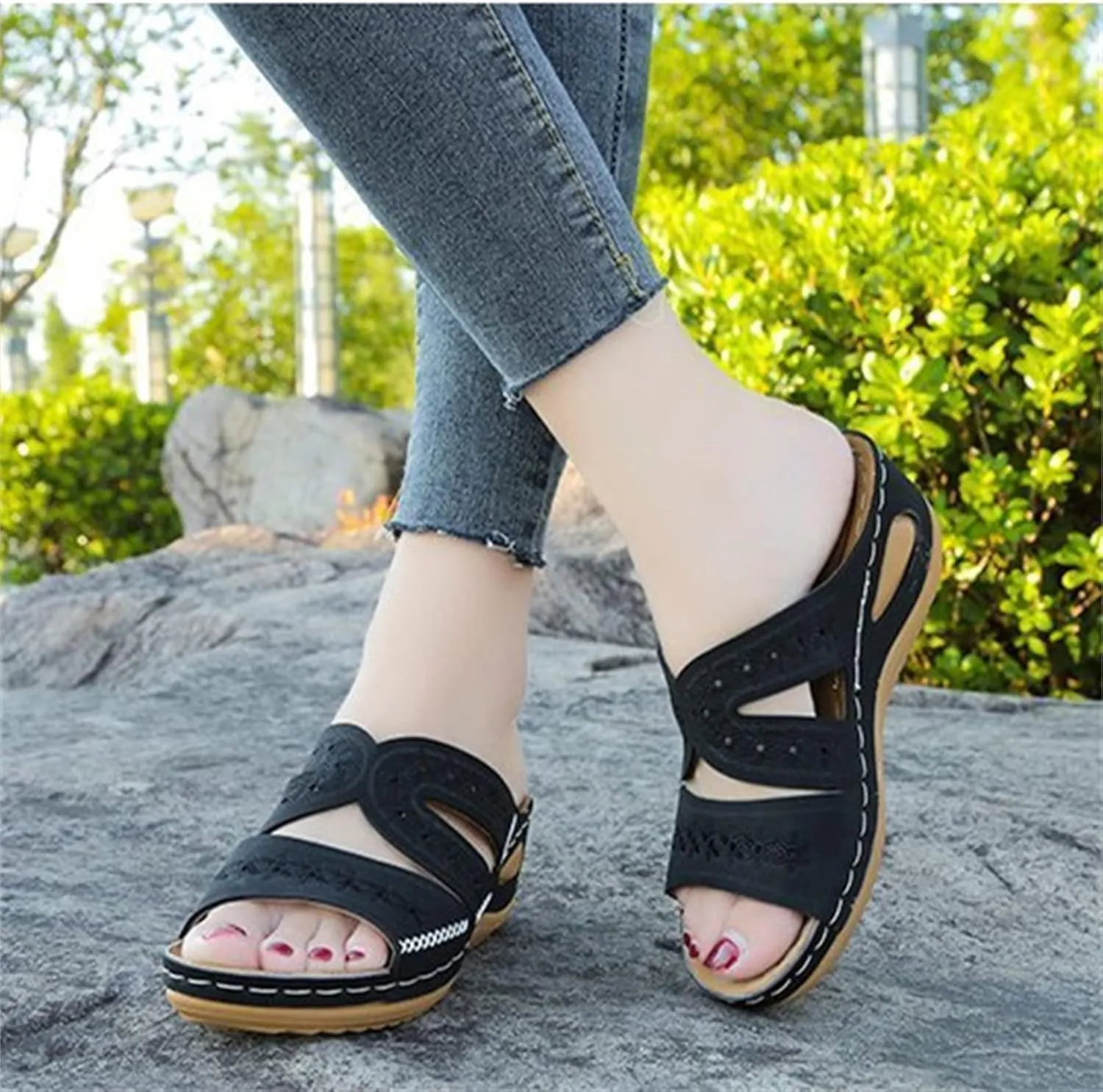 Ladmiple Sandals Women Dressy Summer Flat Walking Comfortable Orthotic Flips Flops Arch Support Orthopedic Slides Slippers