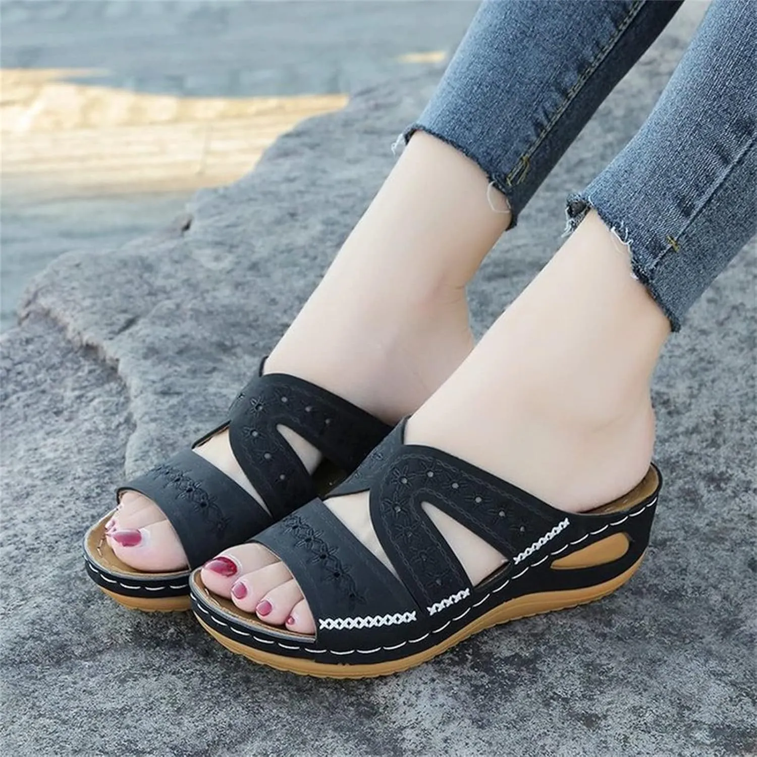 Ladmiple Sandals Women Dressy Summer Flat Walking Comfortable Orthotic Flips Flops Arch Support Orthopedic Slides Slippers