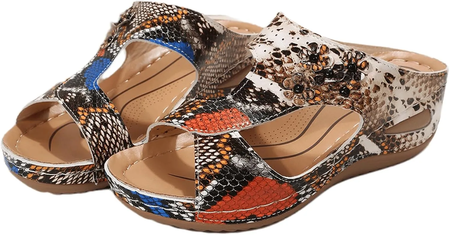 Ladmiple Sandals Women Fashion Wedges Orthopedic Comfort Walking Flip Flops Dressy Summer Orthotic Slides with Arch Support