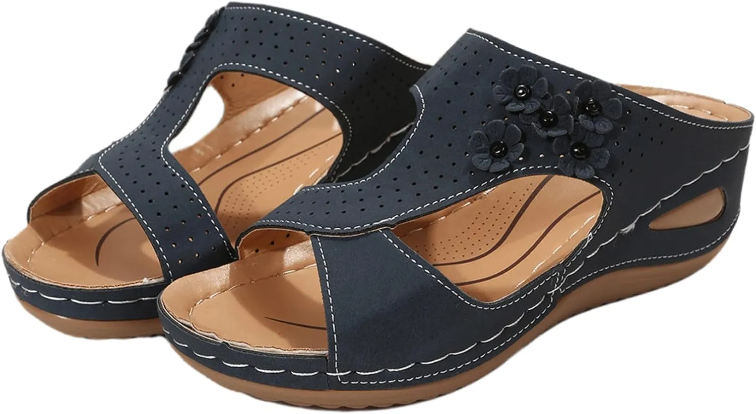 Ladmiple Sandals Women Wedge Low Heel Comfort Orthotic Walking Slides Open Toe Arch Support Summer Orthopedic Flip Flops