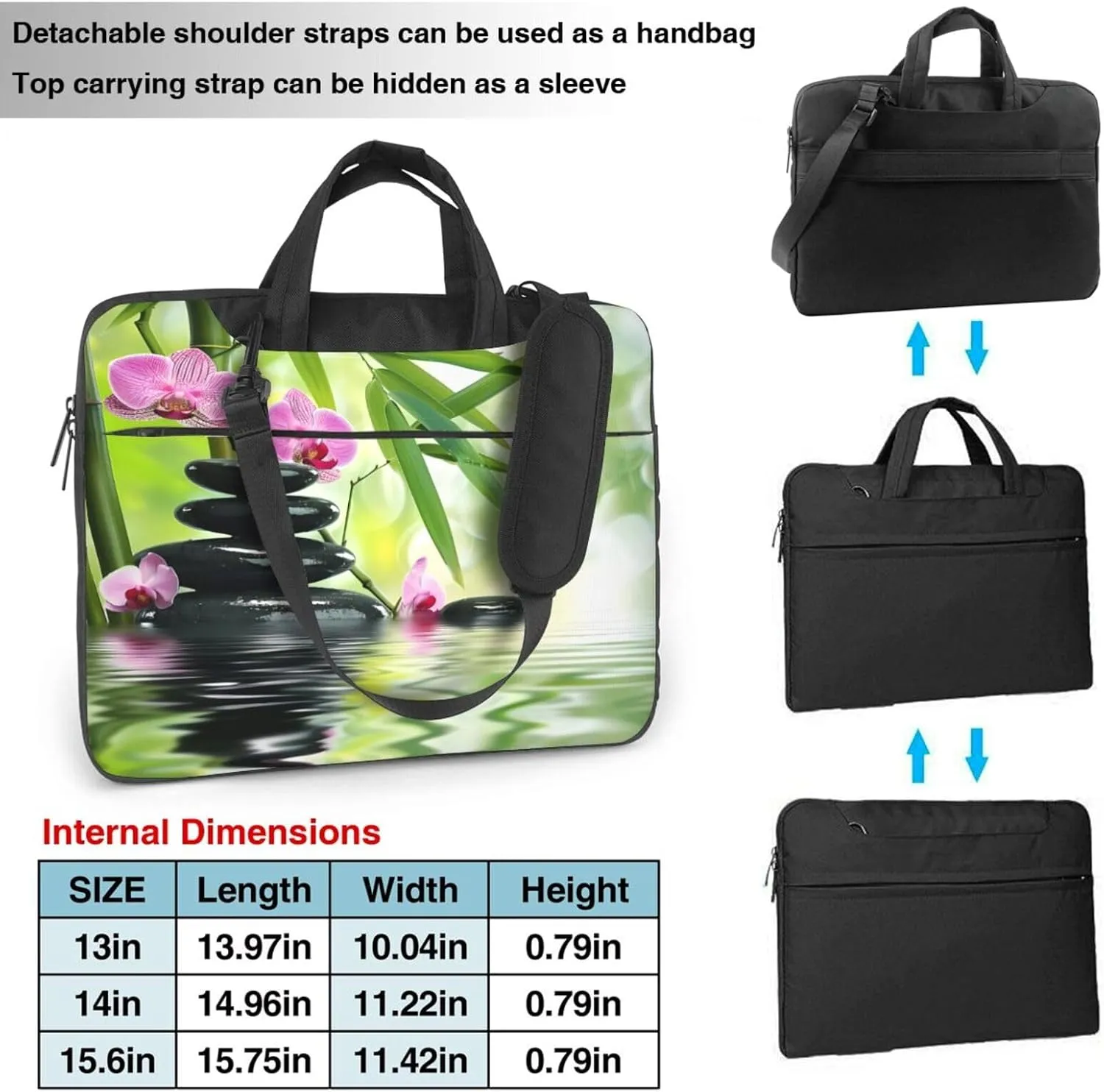 Laptop Bag Case Japanese Zen Orchid Bamboo Stone Computer Messenger Shoulder Bag Laptop Sleeve Briefcase