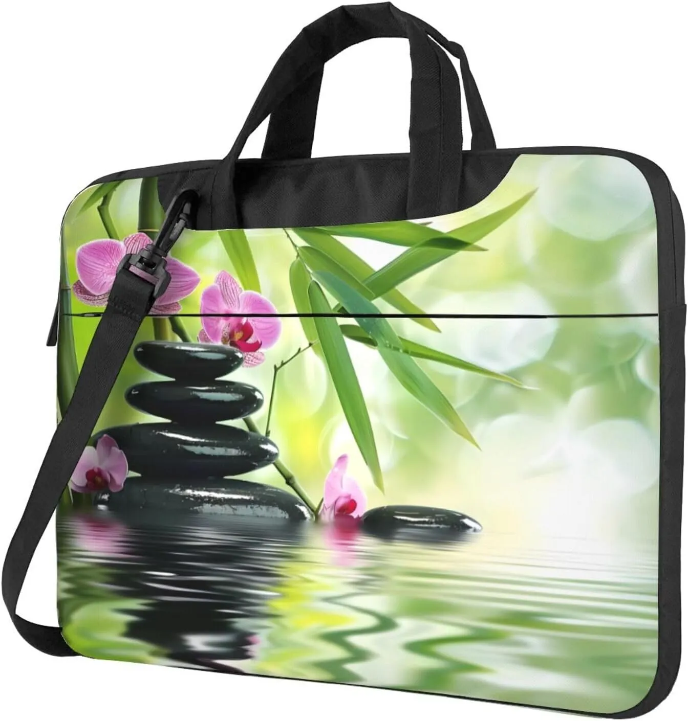 Laptop Bag Case Japanese Zen Orchid Bamboo Stone Computer Messenger Shoulder Bag Laptop Sleeve Briefcase
