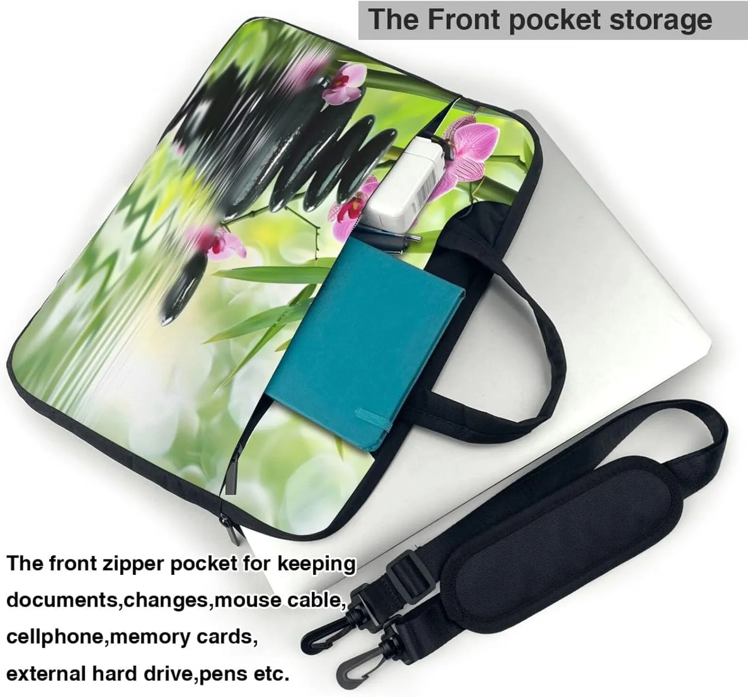 Laptop Bag Case Japanese Zen Orchid Bamboo Stone Computer Messenger Shoulder Bag Laptop Sleeve Briefcase
