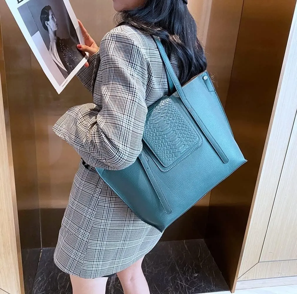 Large Tote Bag Boston Genuine Leather Casual Messenger Bag Top Handle Women's Shoulder Bags