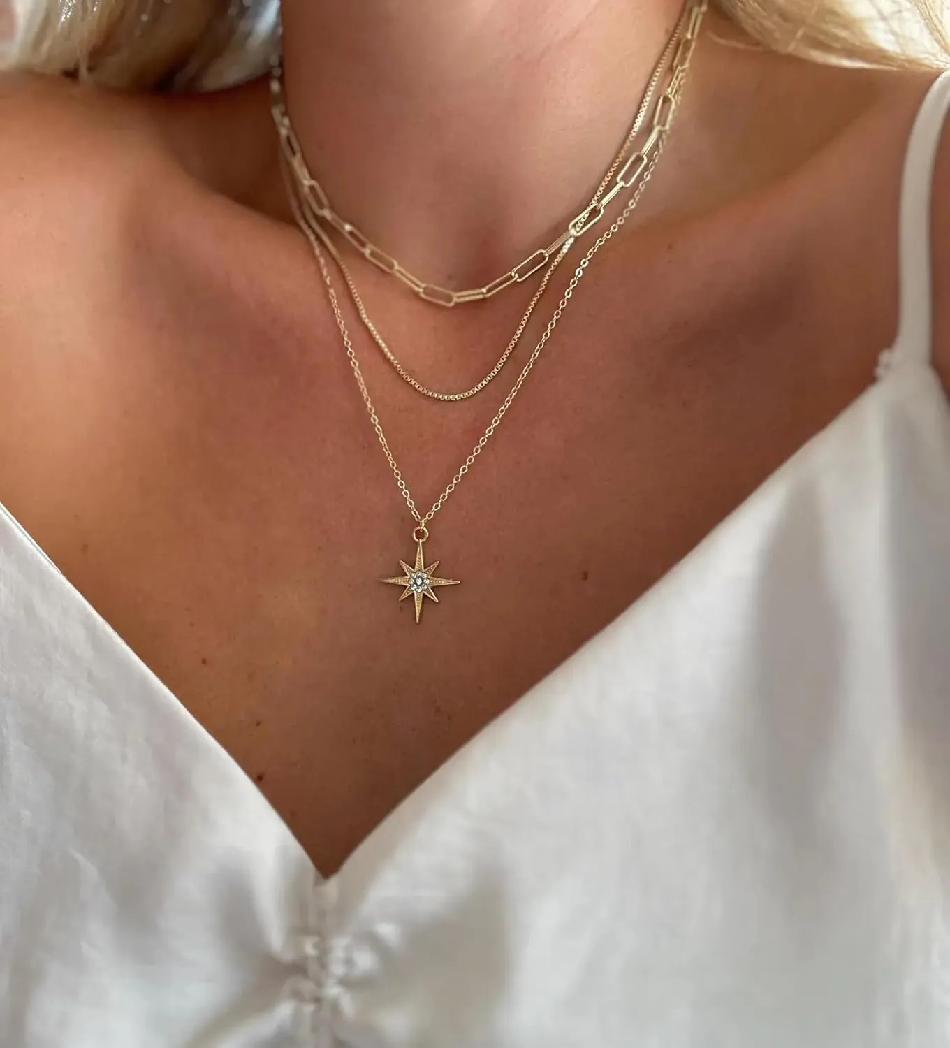 Layered Gold/Silver Necklaces for WomenStackable 14K Gold/Silver Plated Choker Chain Necklace Simple Layering Stack Pendant Necklaces for Women Trendy Gold Set Jewelry for Women