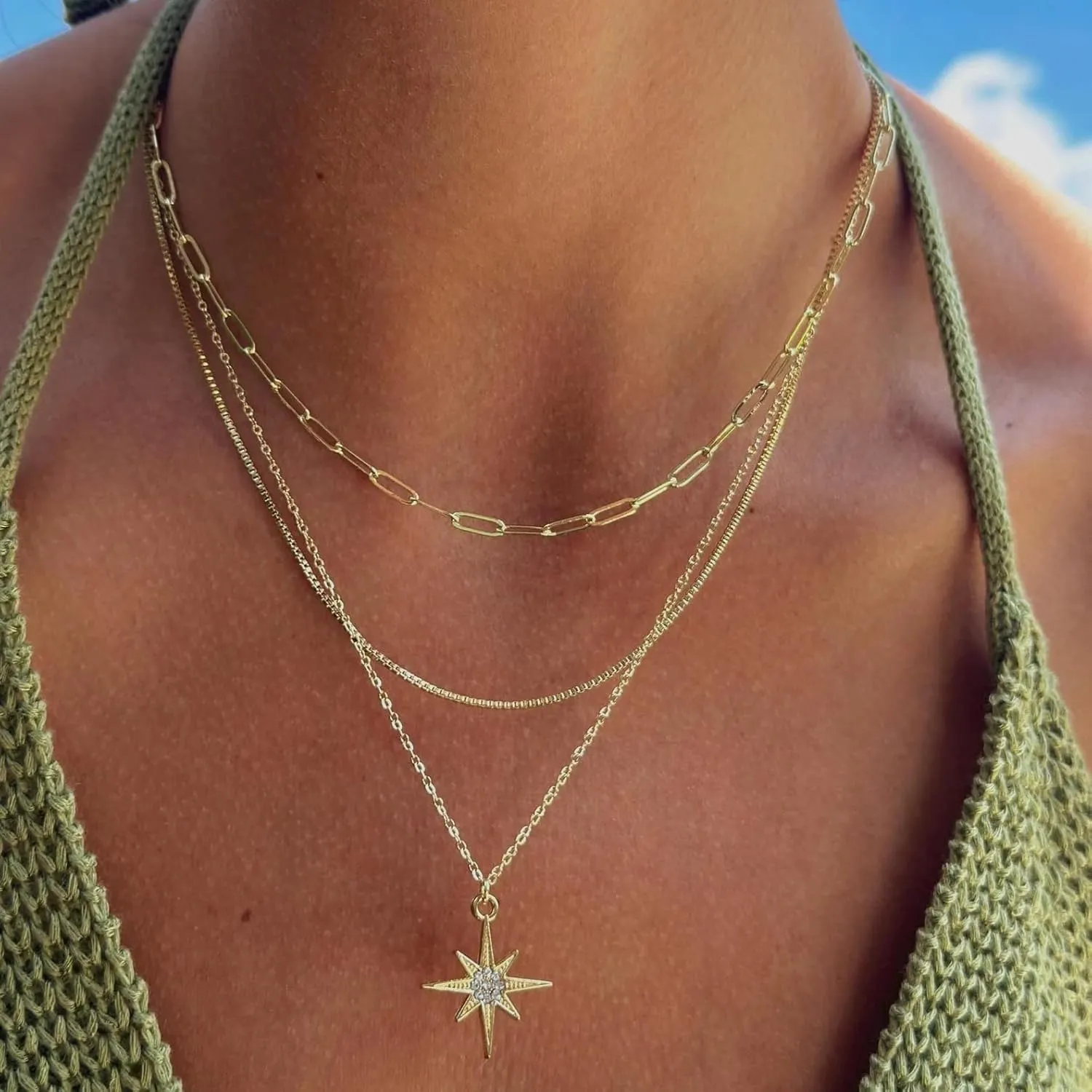 Layered Gold/Silver Necklaces for WomenStackable 14K Gold/Silver Plated Choker Chain Necklace Simple Layering Stack Pendant Necklaces for Women Trendy Gold Set Jewelry for Women