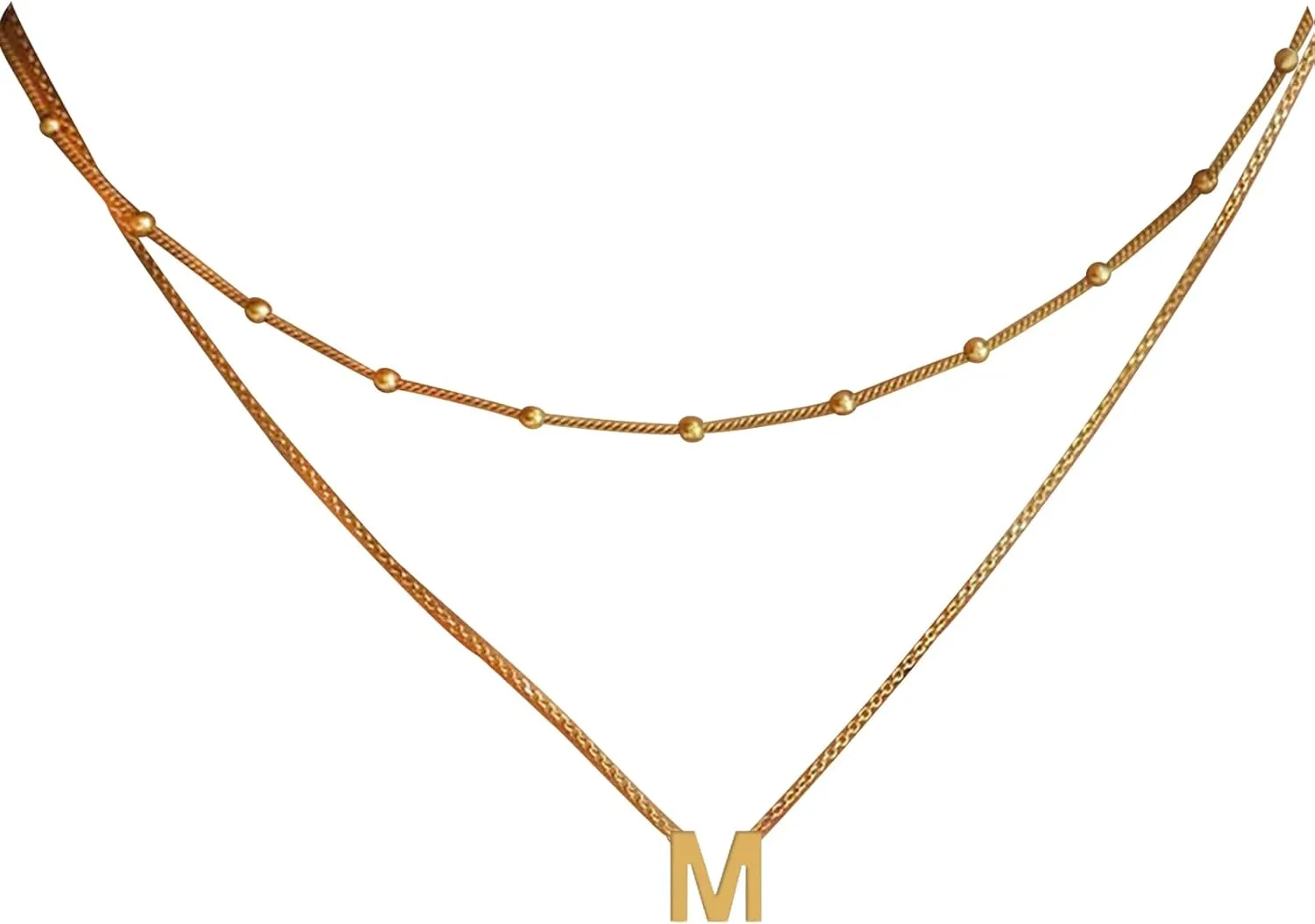Layered Initial Necklaces for Women 14k Gold Chain Necklaces Trendy Simple Layering Stacked Initial Pendant Chain Necklace Birthday Gifts for Women Jewelry (Double-M)