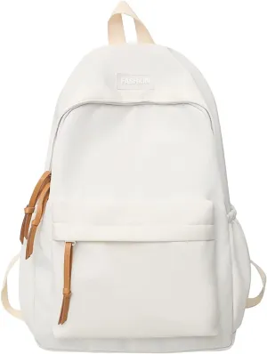Leather Backpack Purse for Women Adjustable Shoulder Belt Zipper Backpacks Outdoor Travel Slim Laptop Backpack(White)