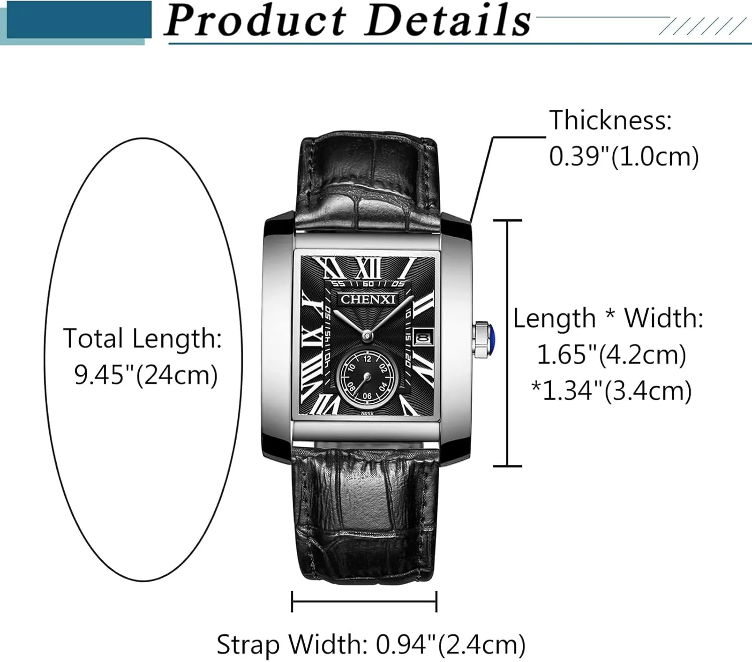 Leather Square Tank Watch: Men Black Rectangular Face Waterproof Vintage 1950s Analog Watches Classic Roman Numeral Calendar Wrist Watch