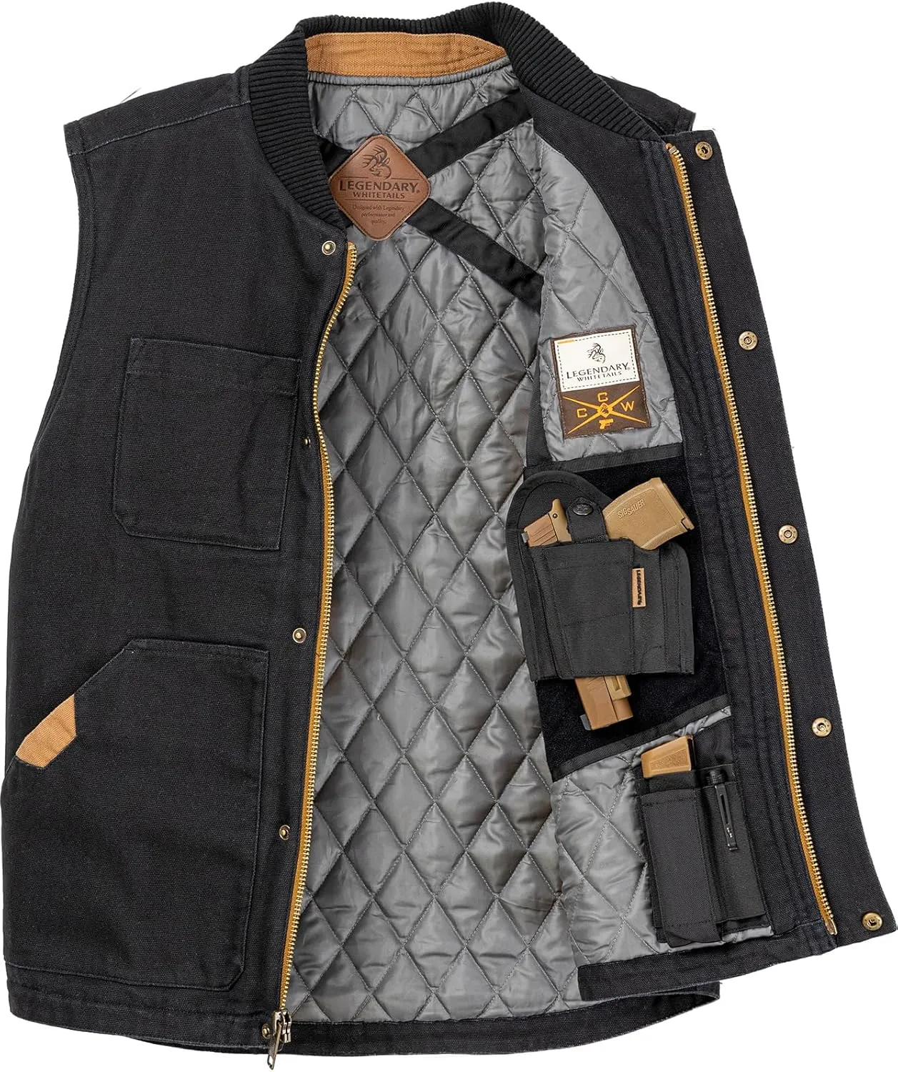 Legendary Whitetails Men's Concealed Carry Outerwear Vest for Men, Canvas Cross Trail Conceal CCW Holster, Hunting Insulated