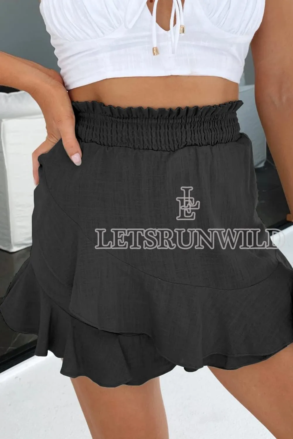 LETSRUNWILD Women's Mini Skirt Skort Ruffle Trendy Beach Cotton High Waisted Flowy Wrap Shorts for Summer