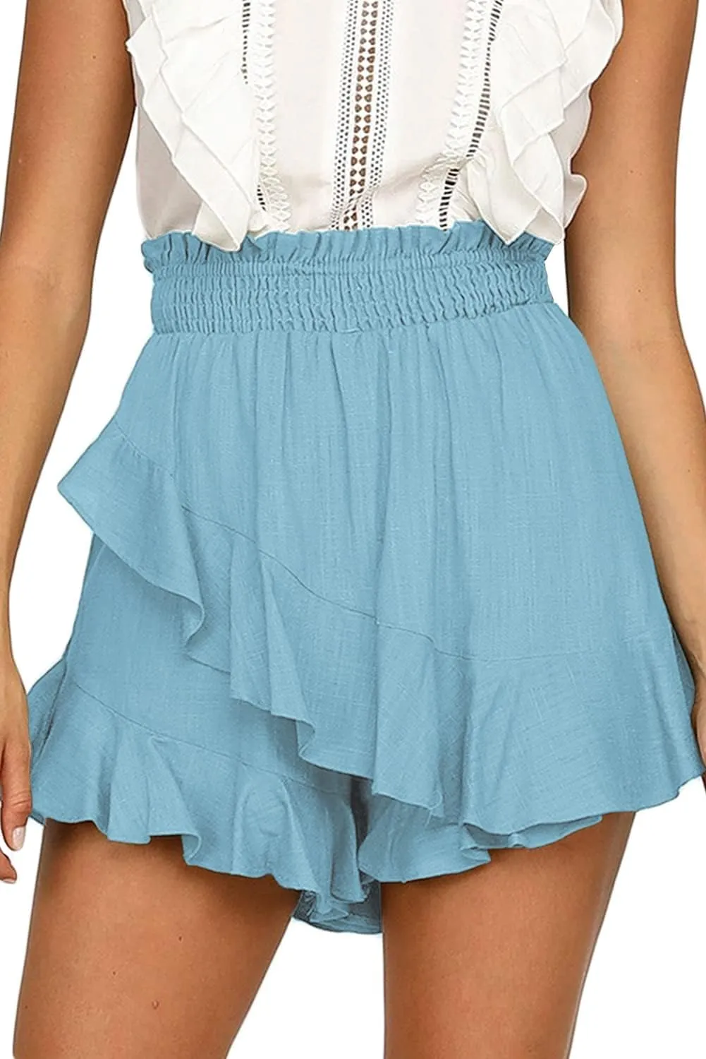 LETSRUNWILD Women's Mini Skirt Skort Ruffle Trendy Beach Cotton High Waisted Flowy Wrap Shorts for Summer