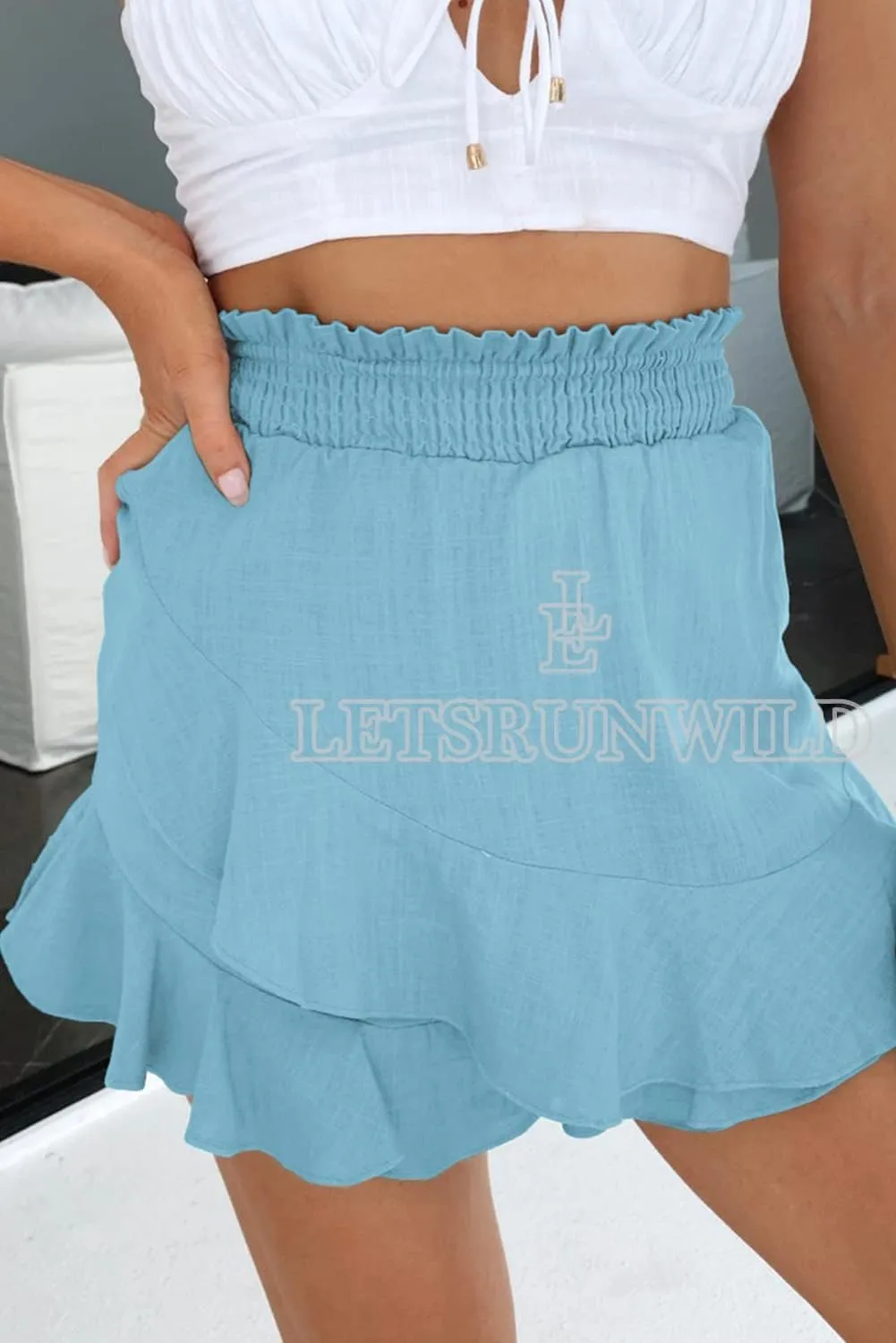 LETSRUNWILD Women's Mini Skirt Skort Ruffle Trendy Beach Cotton High Waisted Flowy Wrap Shorts for Summer