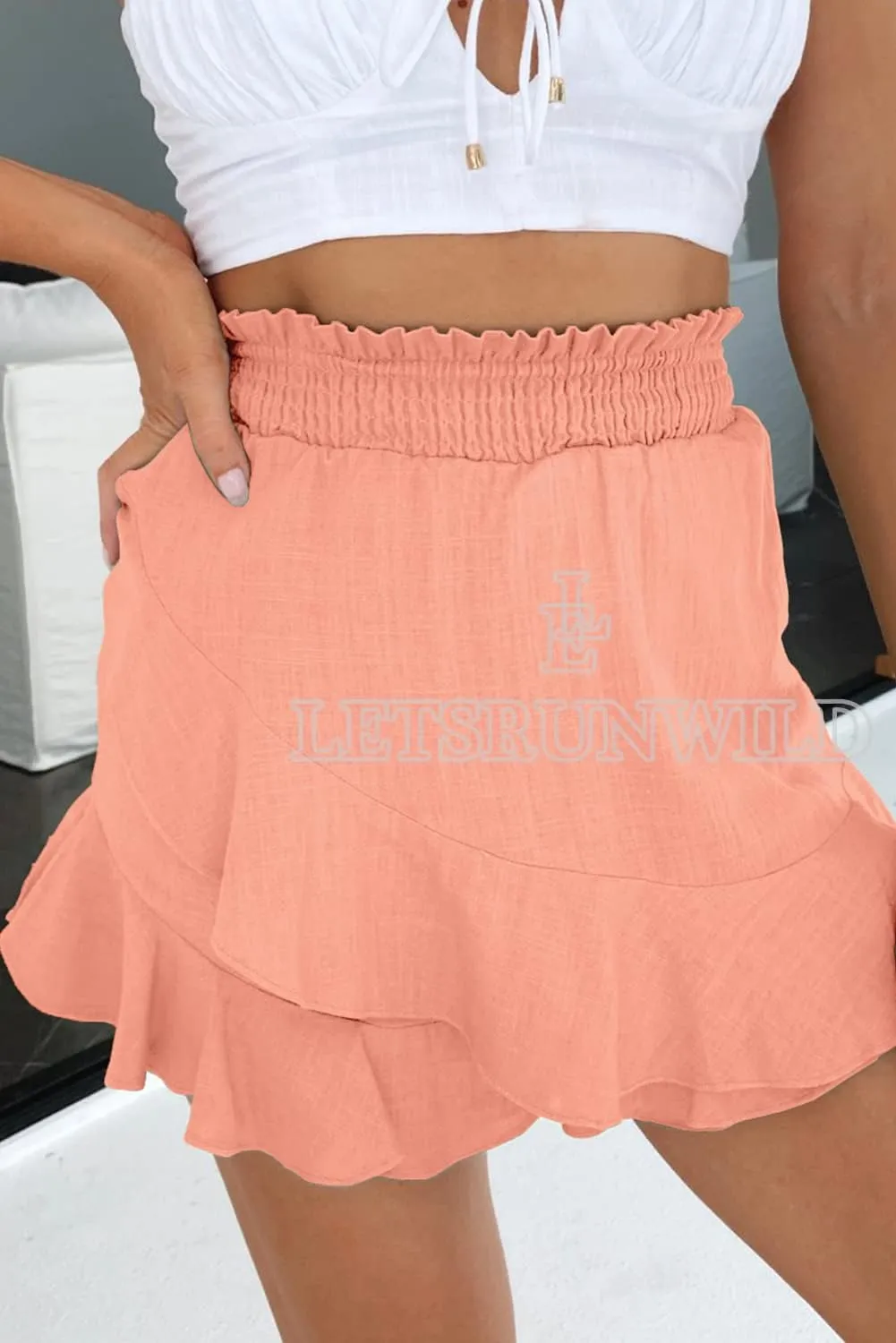 LETSRUNWILD Women's Mini Skirt Skort Ruffle Trendy Beach Cotton High Waisted Flowy Wrap Shorts for Summer