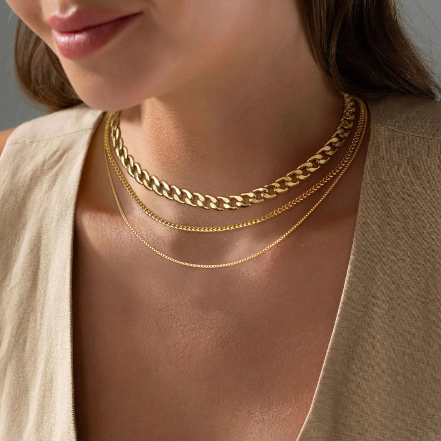 LEXODY Stackable Necklaces for Women 14k Gold Plated Layered Gold Necklaces Dainty Gold Necklace Dot Thin Paperclip Snake Chain Choker Necklace For Women Shine Jewelry Gifts for Women