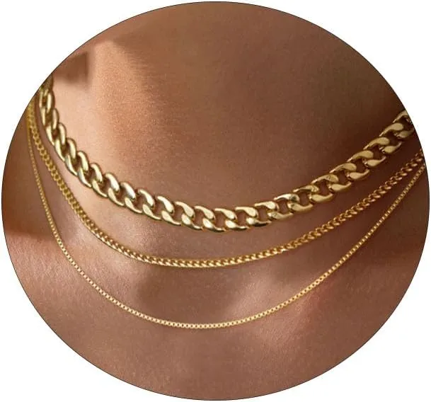 LEXODY Stackable Necklaces for Women 14k Gold Plated Layered Gold Necklaces Dainty Gold Necklace Dot Thin Paperclip Snake Chain Choker Necklace For Women Shine Jewelry Gifts for Women
