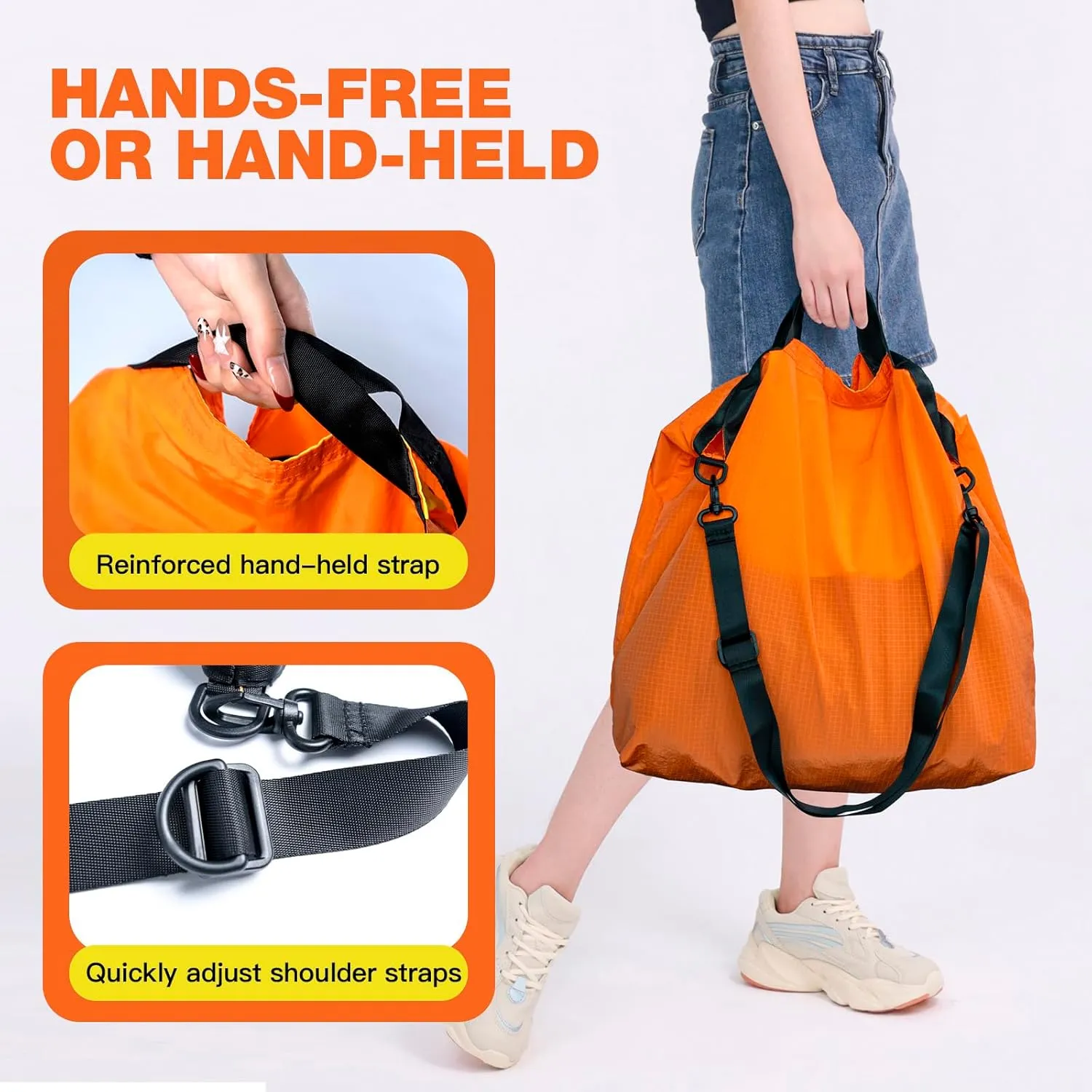 Lightweight Foldable Nylon Crossbody Bag, NO ZIPPER, Compact Polyester Packable Totes, Collapsible Handbag for Travel