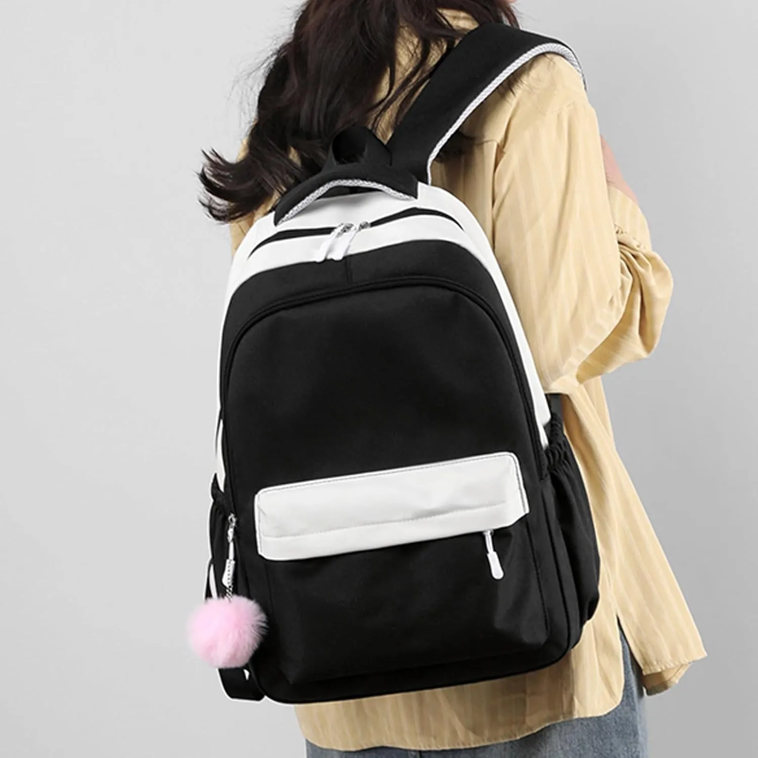 Lightweight Puffer Quilted Travel Backpack Double Zipper Casual Backpacks Fashion Soft Leather Outdoor Backpack(Black)
