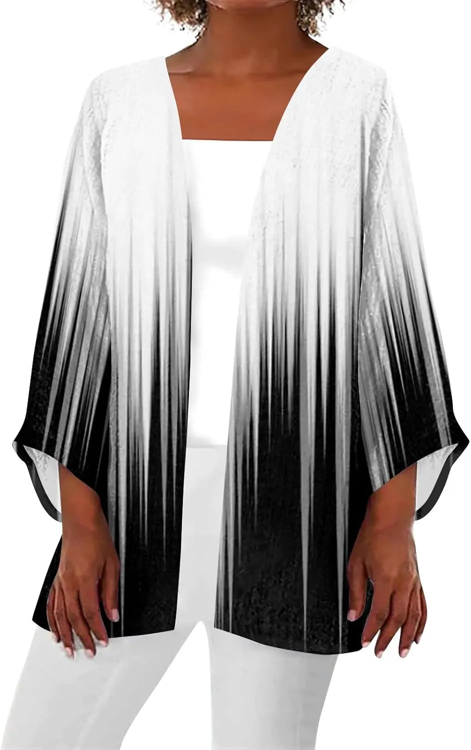 Long Sleeve Kimono for Womens Retro Print Casual Duster Blouse Tops Coat 3/4 Sleeve Jackets Lightweight Cardigans