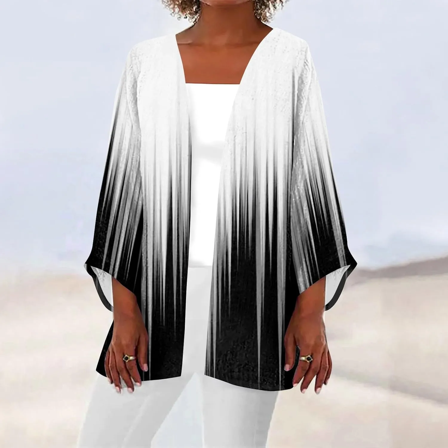 Long Sleeve Kimono for Womens Retro Print Casual Duster Blouse Tops Coat 3/4 Sleeve Jackets Lightweight Cardigans