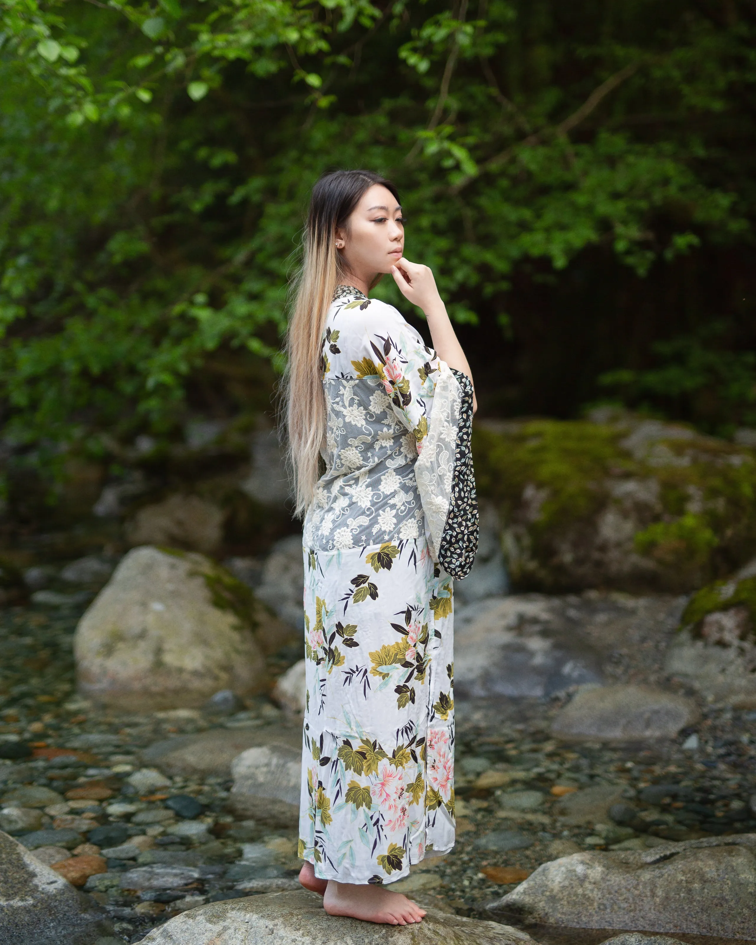 Luna Floral Print and Lace with Kimono Sleeves