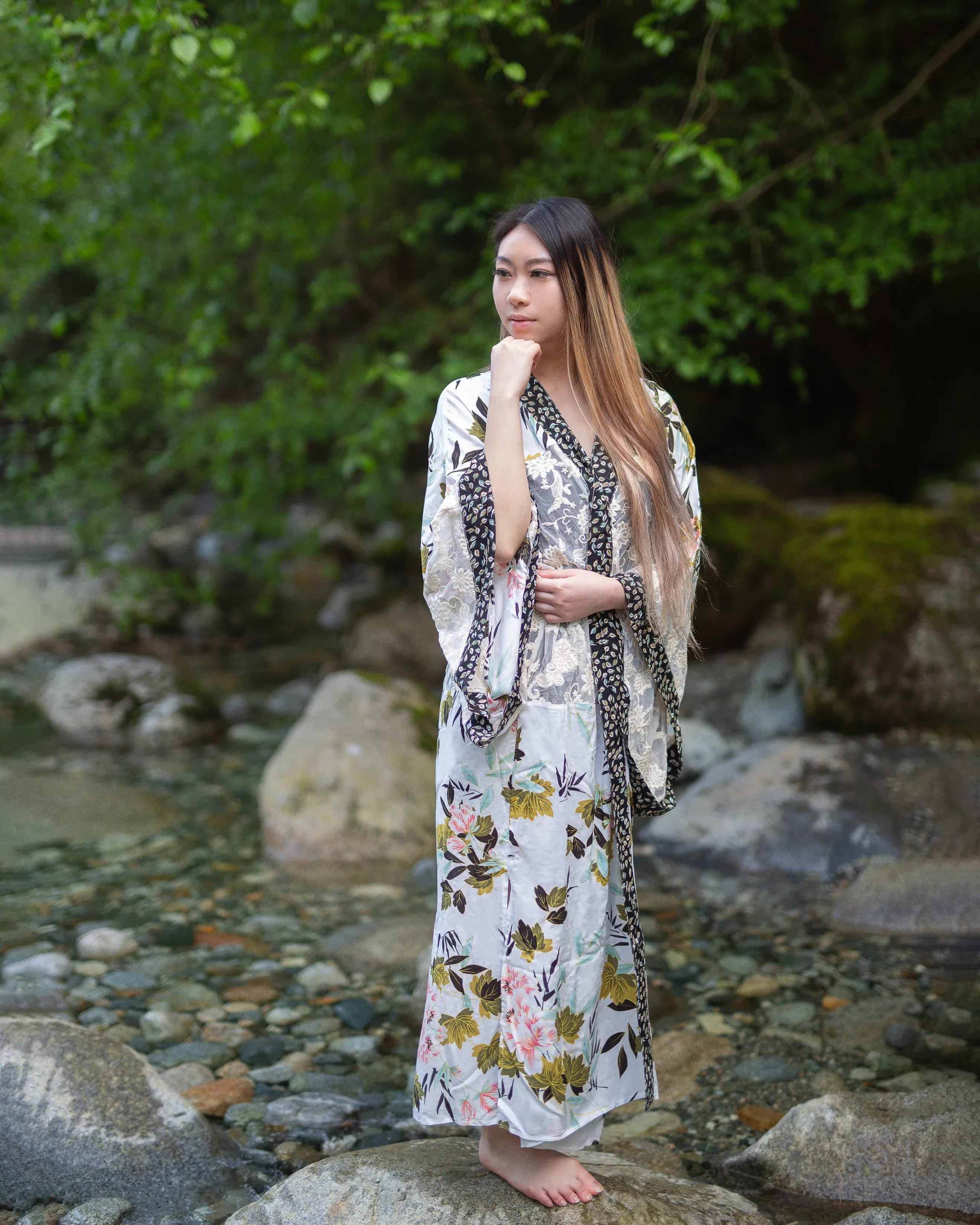 Luna Floral Print and Lace with Kimono Sleeves