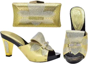 Luxury Dual Function Shoe Bag Set Nigerian Rhinestone Heels Italian Leather Craftsmanship