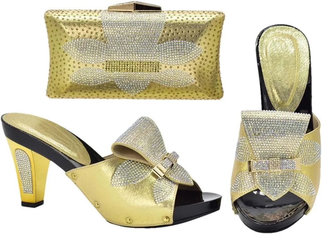 Luxury Dual Function Shoe Bag Set Nigerian Rhinestone Heels Italian Leather Craftsmanship
