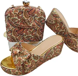 Luxury Womens Heels and Clutch Set African Wedding Rhinestone Decor Italian Banquet Party Shoes