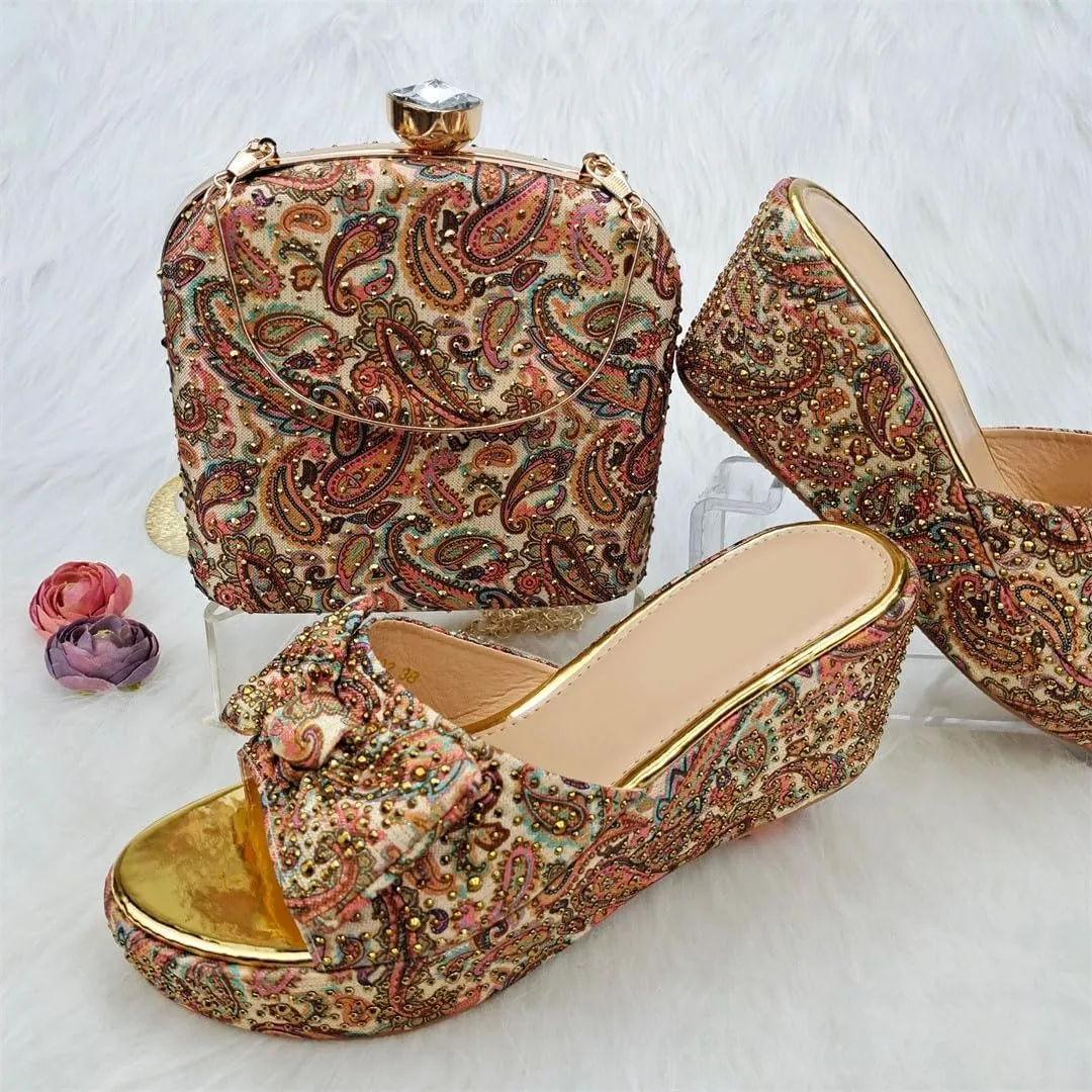 Luxury Womens Heels and Clutch Set African Wedding Rhinestone Decor Italian Banquet Party Shoes