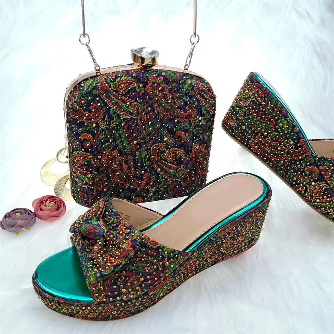 Luxury Womens Heels and Clutch Set African Wedding Rhinestone Decor Italian Banquet Party Shoes