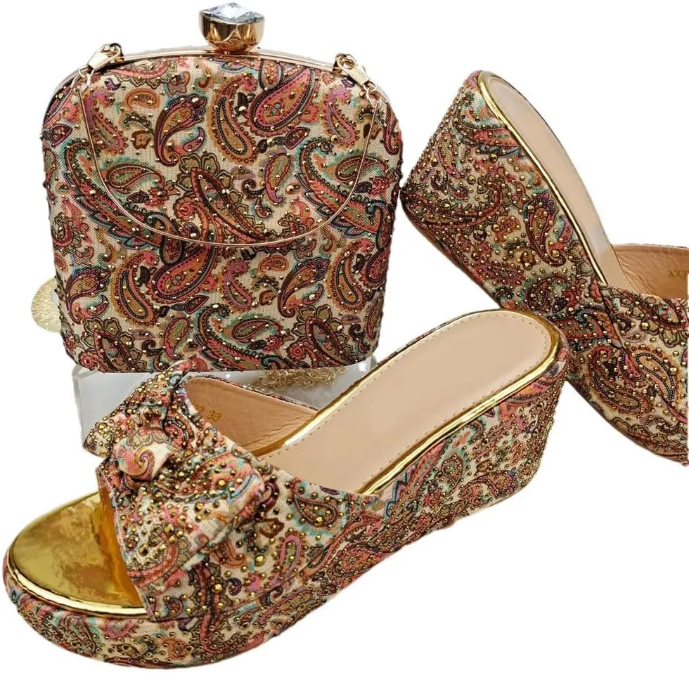 Luxury Womens Heels and Clutch Set African Wedding Rhinestone Decor Italian Banquet Party Shoes