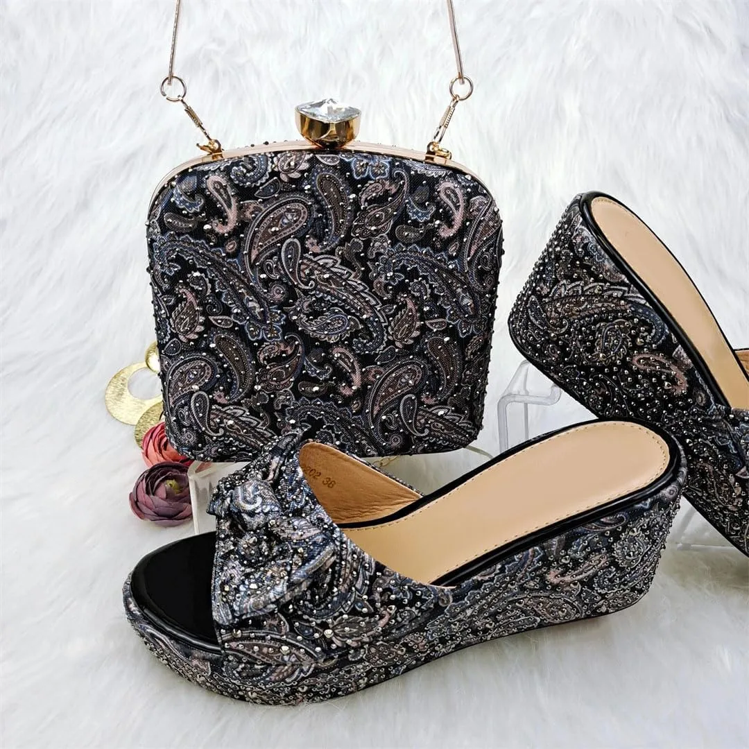 Luxury Womens Heels and Clutch Set African Wedding Rhinestone Decor Italian Banquet Party Shoes