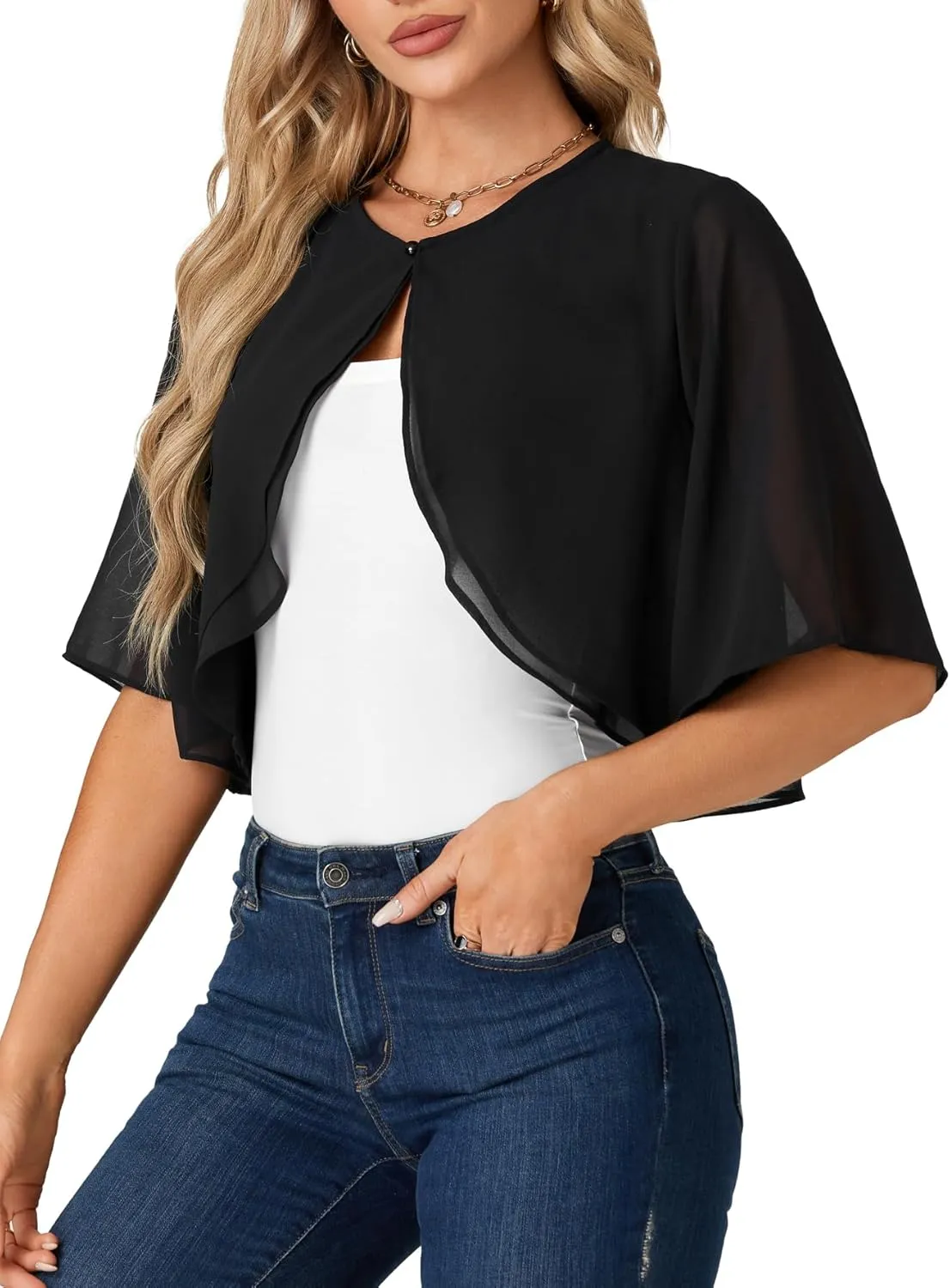 LYANER Women's Soft Lace Shawls Wraps for Evening Dresses Chiffon Wedding Shurgs Cape Cover Up