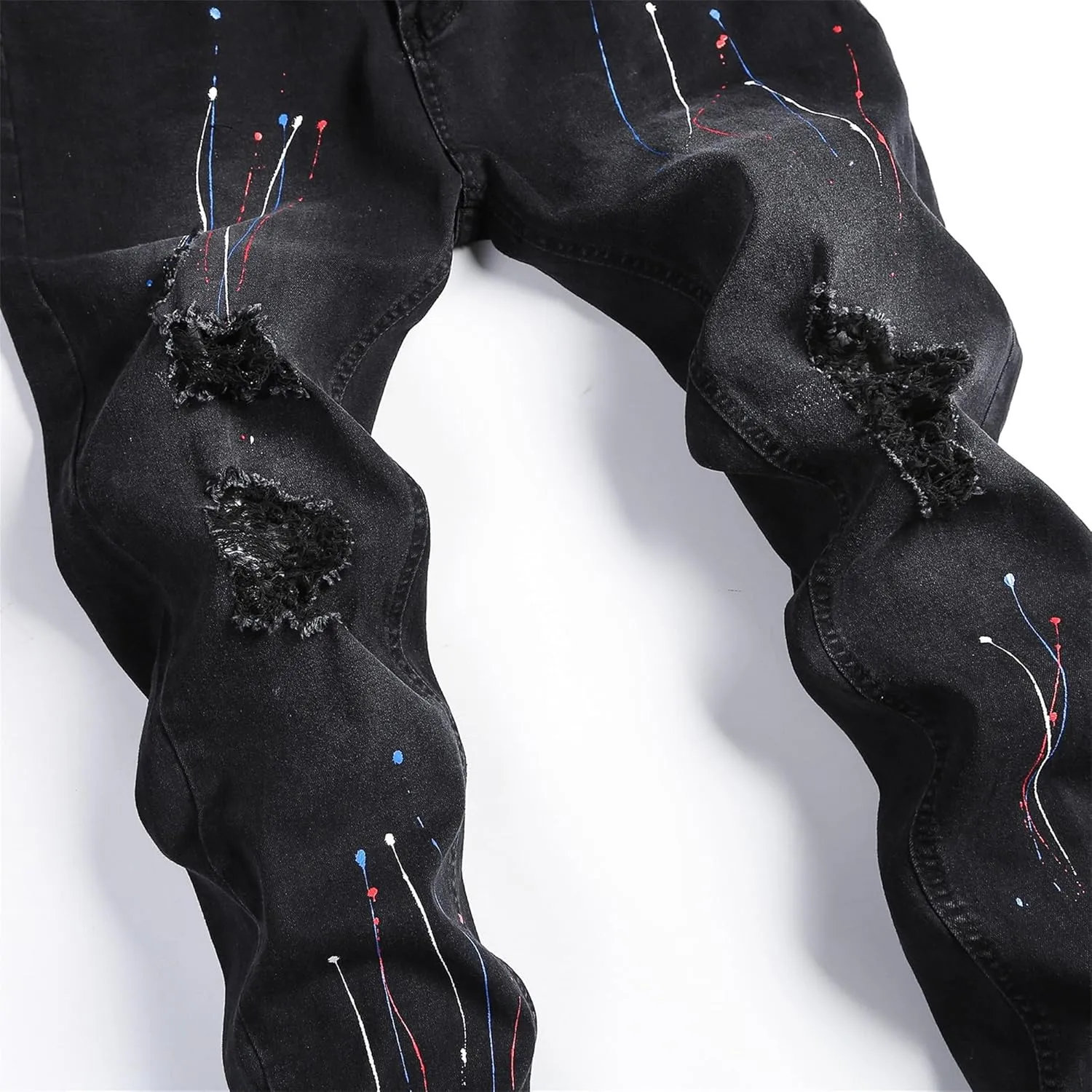 Maiyifu-GJ Ripped Skinny Jeans for Men Stretch Slim Fit Jeans Distressed Destroyed Straight Leg Denim Pants