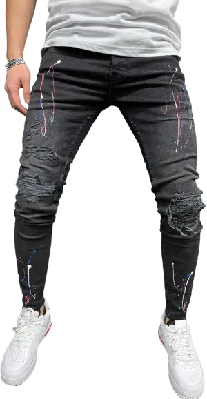 Maiyifu-GJ Slim Fit Jeans for Men Stretch Skinny Ripped Jeans Distressed Destroyed Straight Leg Denim Pants