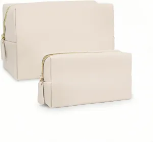 Makeup Bag for Women Girls, 2 Pieces Portable Cosmetic Bags Organizer Preppy Makeup Pouch PU Leather Waterproof Travel Toiletry Bag for Mom Daughter friend Wife