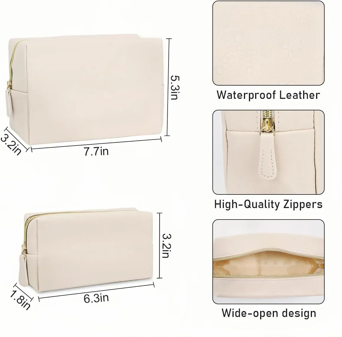 Makeup Bag for Women Girls, 2 Pieces Portable Cosmetic Bags Organizer Preppy Makeup Pouch PU Leather Waterproof Travel Toiletry Bag for Mom Daughter friend Wife