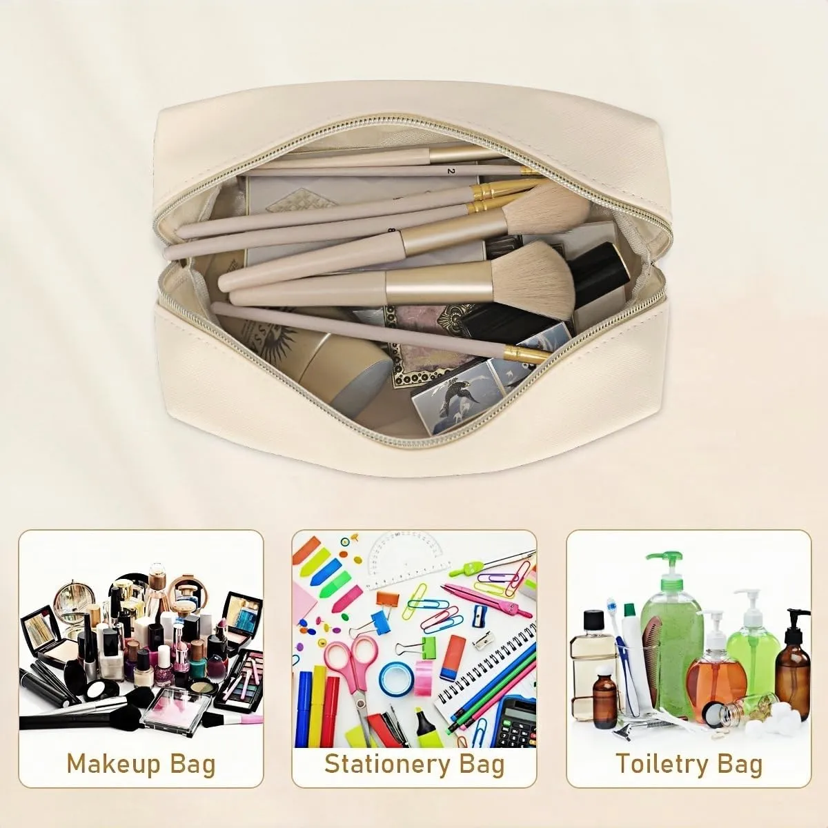 Makeup Bag for Women Girls, 2 Pieces Portable Cosmetic Bags Organizer Preppy Makeup Pouch PU Leather Waterproof Travel Toiletry Bag for Mom Daughter friend Wife