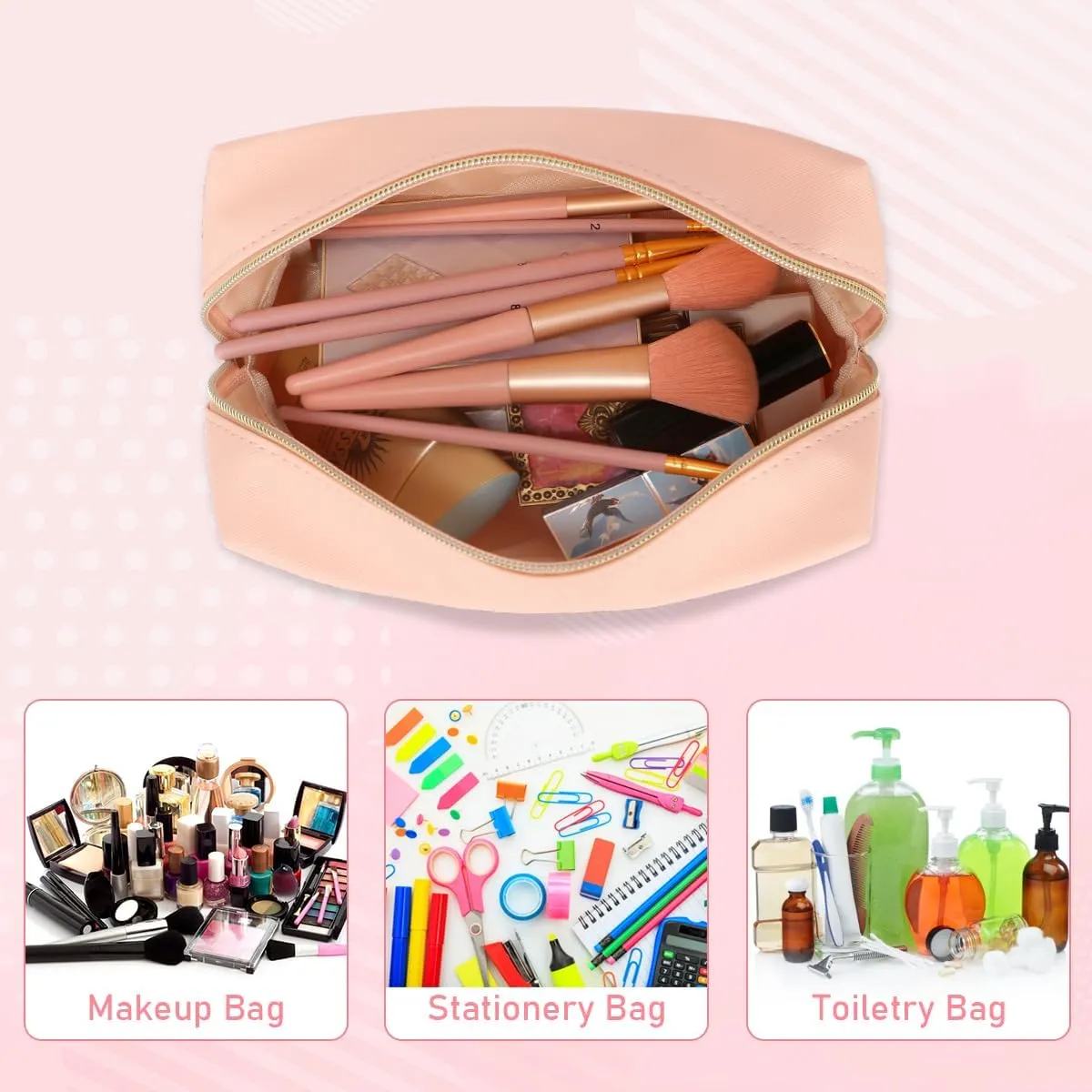 Makeup Bag for Women Girls, 2 Pieces Portable Cosmetic Bags Organizer Preppy Makeup Pouch PU Leather Waterproof Travel Toiletry Bag for Mom Daughter friend Wife
