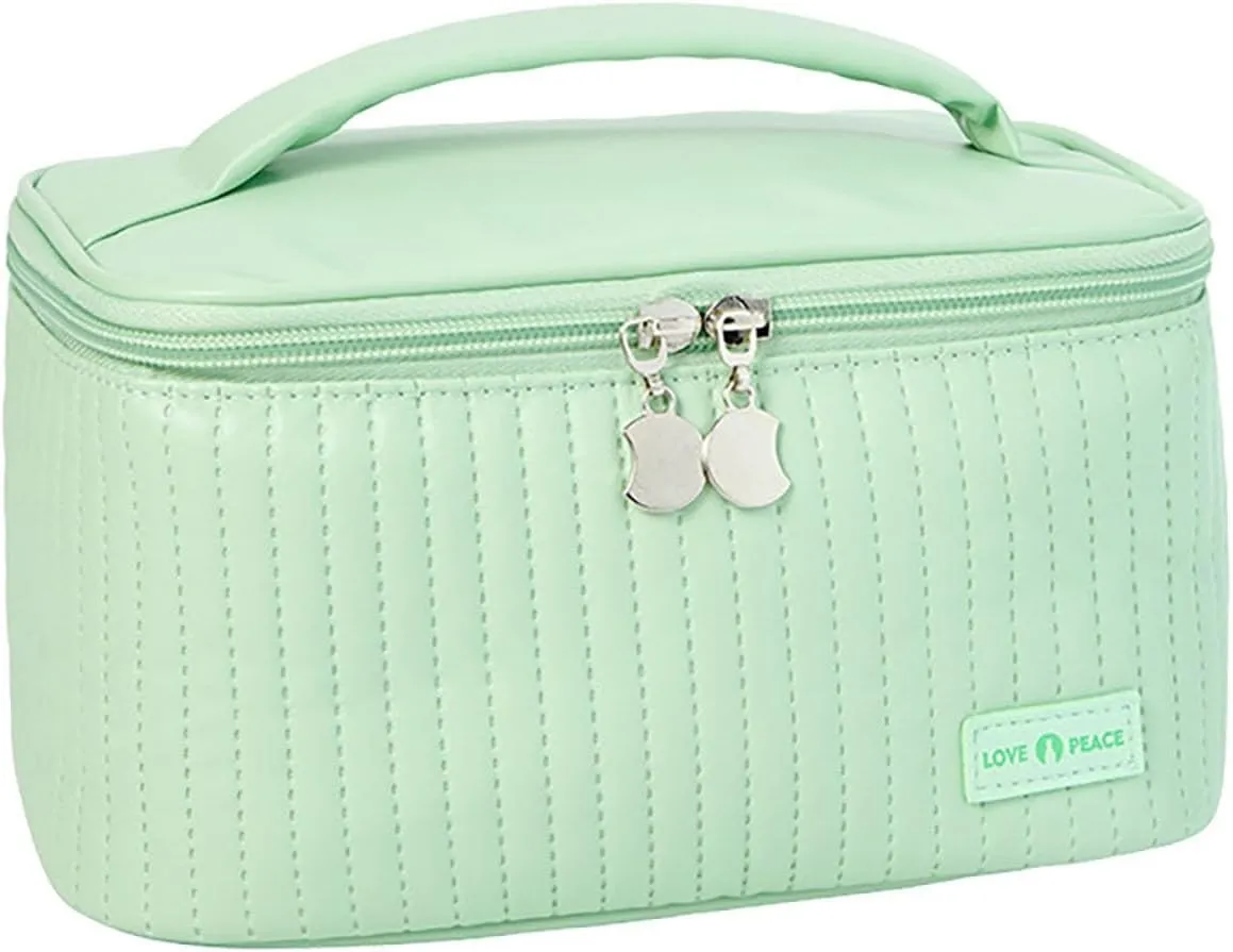 Makeup Travel Bag with Zipper 8.4*5.4 Inch Pu Leather Waterproof Portable Pouch Open Flat Womens Travel Toiletry Bag Travel Cosmetic Bags for Women for Women Wife Girlfriend Valentines Day Gifts