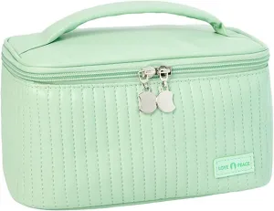 Makeup Travel Bag with Zipper 8.4*5.4 Inch Pu Leather Waterproof Portable Pouch Open Flat Womens Travel Toiletry Bag Travel Cosmetic Bags for Women for Women Wife Girlfriend Valentines Day Gifts