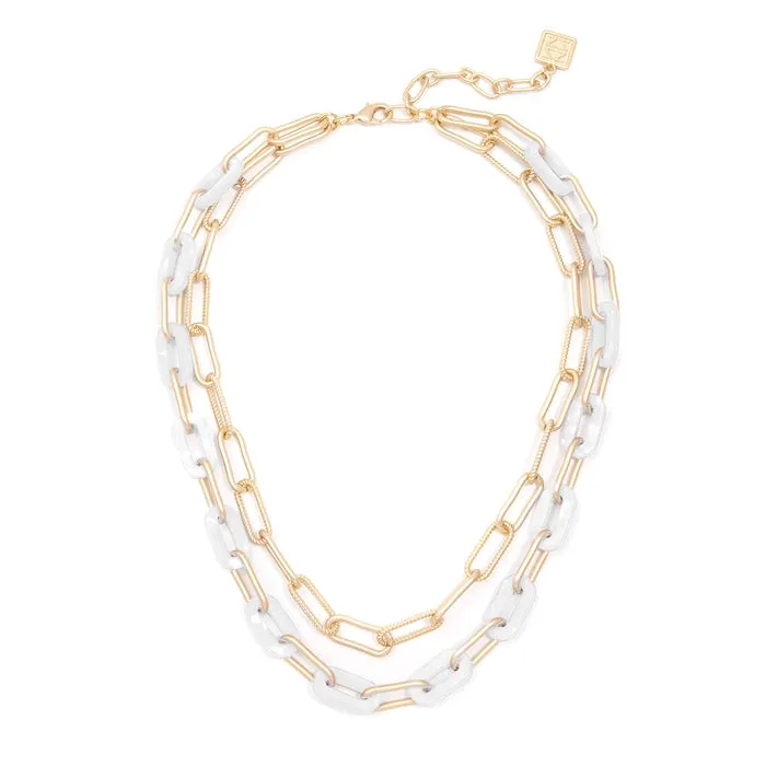 Marbled Resin And Paperclip Chain Layered Necklace
